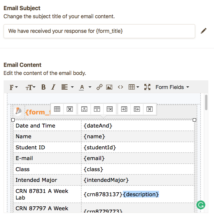How do I include the Description from the Inventory Widget in the